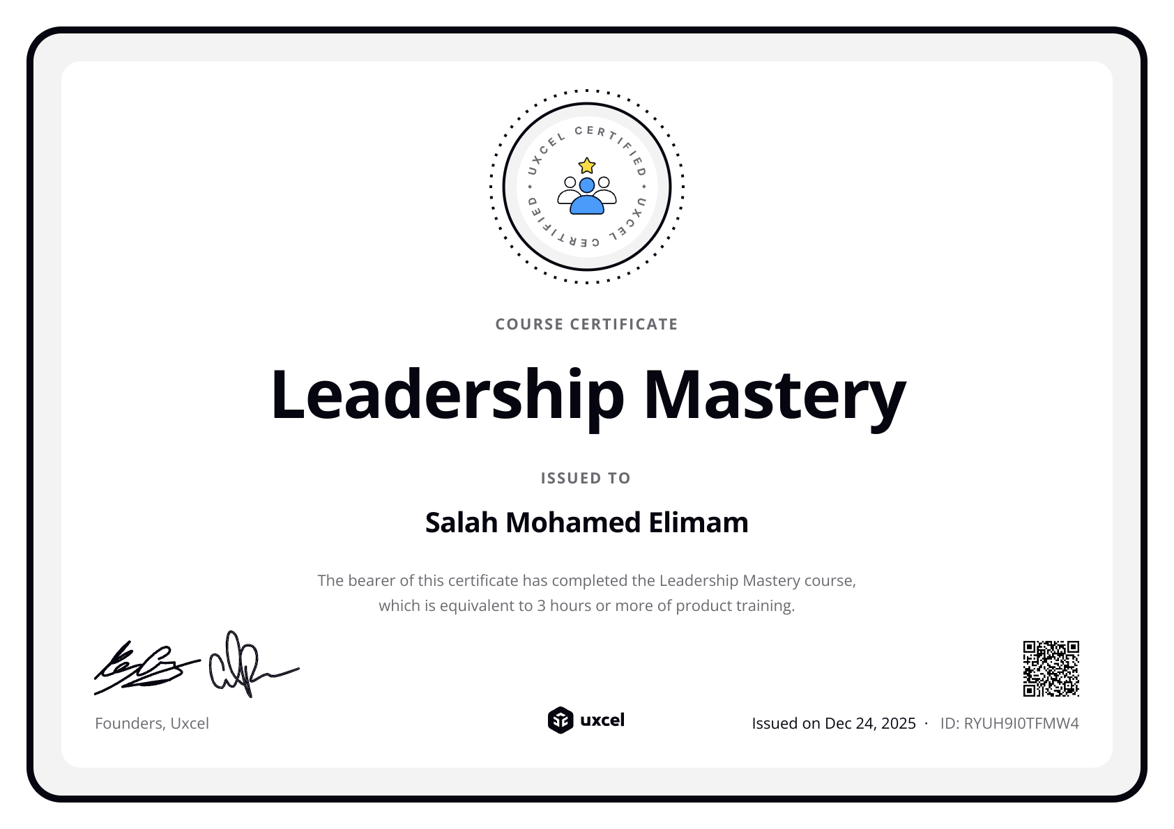 Salah Mohamed Elimam's certificate